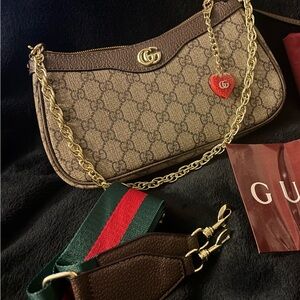 Gucci Brown Monogram Shoulder Bag with Gold Chain